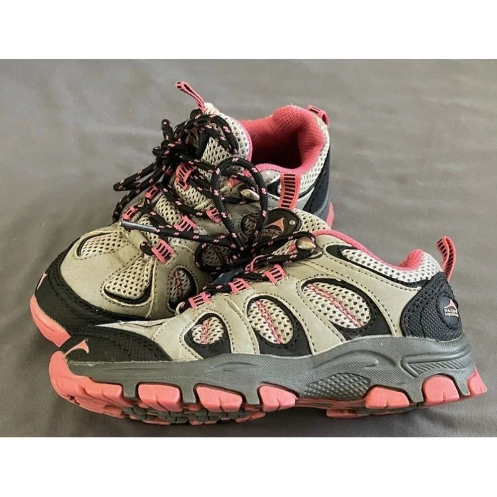 Pacific Mountain Youth Girls Shoe Size 10 Gray Pink Lace Up Hiking Camping
